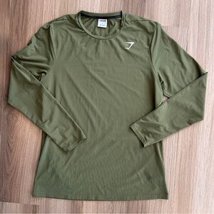Gymshark Mens Long Sleeve Workout T-Shirt Sweat-Wicking Army Green Sz L